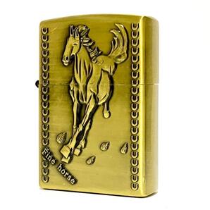 OL45 保証付 フリントオイルライター ゴールド/金 馬 縦回し式 オイル注入式 プレゼント 贈り物 かっこいい ラグジュアリー
