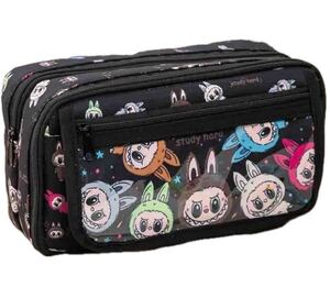 Футляр для ручки Labubu, косметичка, рисунок иероглифа, большая емкость, черное исследование твердый