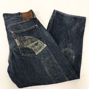 1168 Подлинная EVISU EVISU джинсовые брюки Джинсы 35x35 Дно Кожа патч Мужские Сделано в Японии Хлопок Синий Широкие Брюки