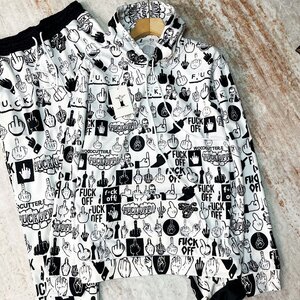 Ограниченное количество Верх и низ комплект Лондон производство Удобный Мягкий Дышащий Уличный Всего шаблон Индивидуальность Стильный Толстовка с длинными рукавами Брюки 2 части комплект Повседневная Весна Осень РАЗМЕР:L