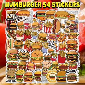 ハンバーガー ステッカー 54枚セット PVC 防水 シール ポテトフライ ホットドッグ ジャンクフード ファストフード