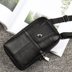 本革 スマホショルダー ショルダーバッグ ウエストポーチ ブラック