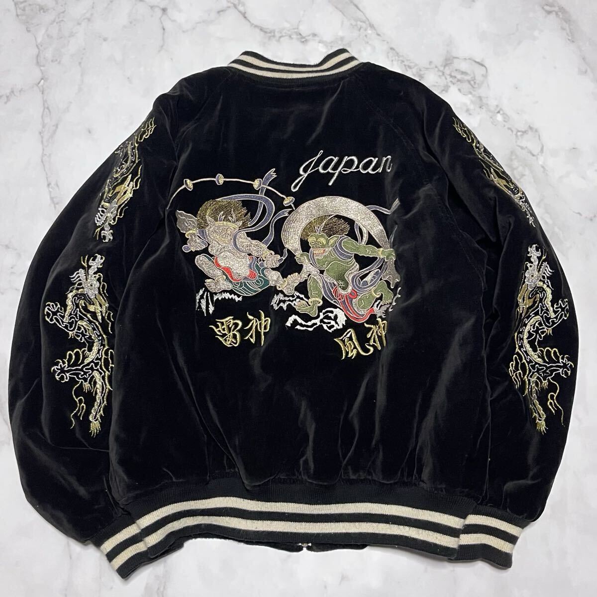 スカジャン　JAKE 別珍 風神雷神 総刺繍 メンズ M L ブラック スカジャン JAKE 別珍 風神雷神 総刺繍 メンズ M L ブラック 2025年