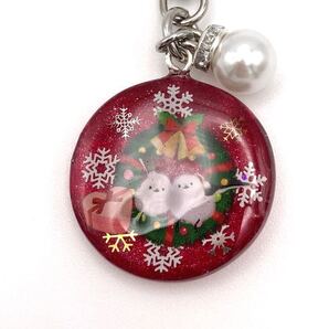 メモリーオイル クリスマス キーホルダー チャーム 赤ラメ ストラップ シマエナガ アクセサリー レジン 北海道の野鳥 御守り かわいい