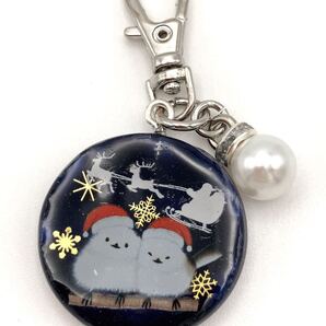 メモリーオイル クリスマス キーホルダー チャーム ストラップ パール シマエナガ アクセサリー レジン 北海道の野鳥 御守り かわいい