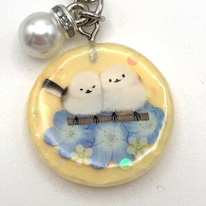 キーホルダー メモリーオイル ネモフィラ チャーム ストラップ パール シマエナガ アクセサリー レジン 北海道の野鳥 御守り かわいい 黄