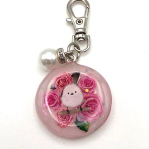 キーホルダー メモリーオイル チャーム ストラップ パール シマエナガ アクセサリー レジン ピンク薔薇 北海道の野鳥 御守り かわいい