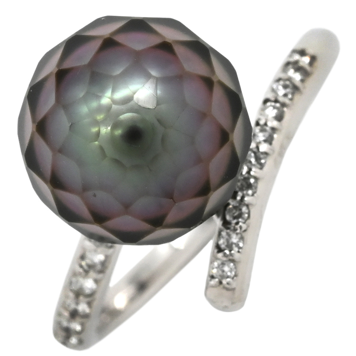 リング 指輪 黒蝶パール ダイヤリング Pt900 シルバー 1粒 1P 華真珠