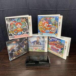 □【売り切り】Nintendo任天堂 ニンテンドー3DS ブラックCTR-001+ソフト5点まとめ!動作確認済み MHXX ウイイレ ファミスタ 妖怪ウォッチ