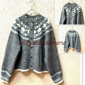 2025新作★ふわふわもっちり☆ノルディック柄ニットカーディガン★F