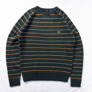 古着 ELEMENT エレメント アクリル ウール ラグラン 好配色 マルチカラー グリーン ロゴ 刺繍 ボーダー スケーター スケート 総柄ニット