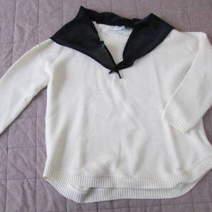 フレームワークFRAMeWORK 網目のかわいいニット・セーター オフホワイト/丸首・おしりもかくれて丈も使えます♪ショップクリーニング済