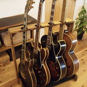 熊本県産★高級檜材★ウォルナットカラー★ギタースタンド★4本掛け★本革安全ガード付き
