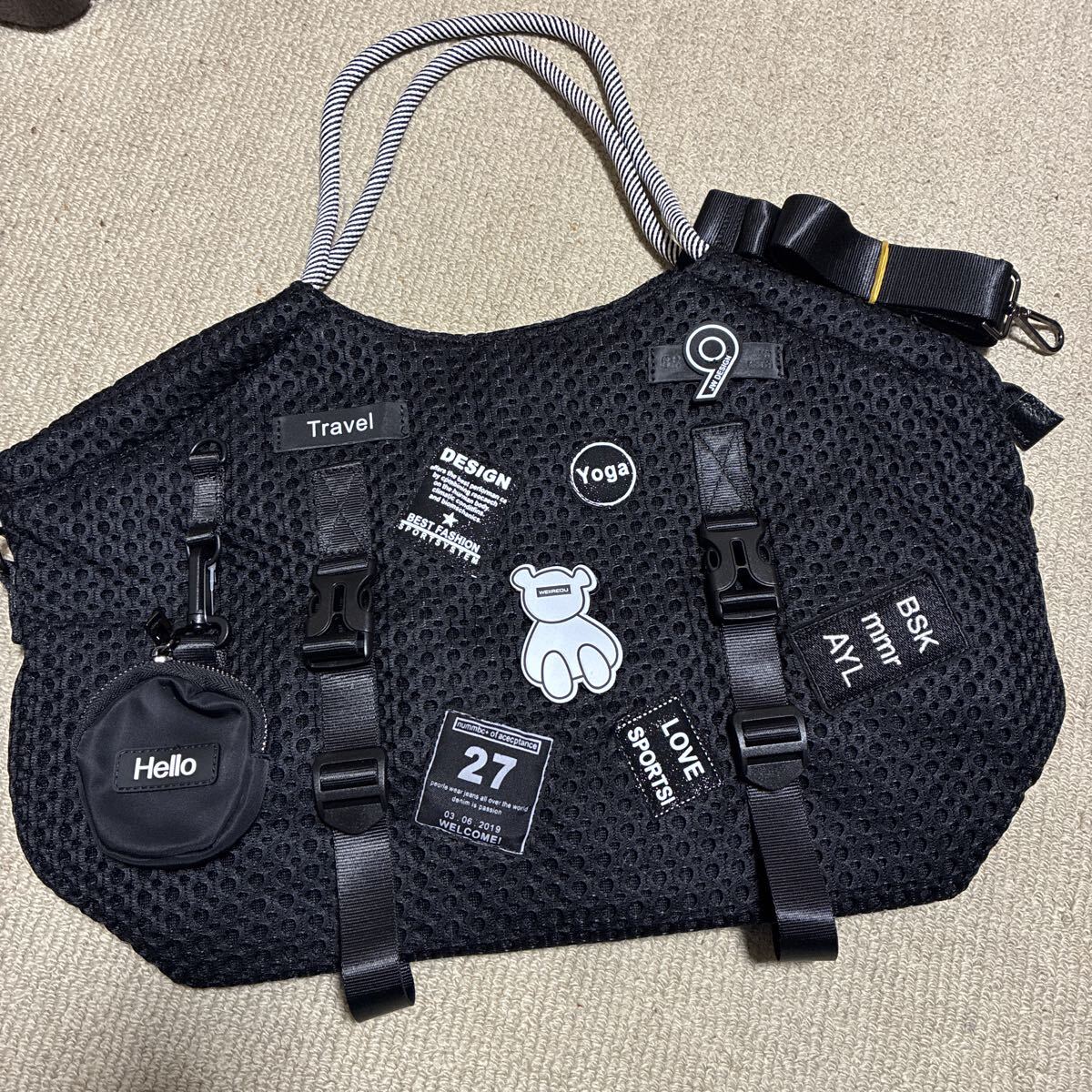 新品未使用！WEIIREOU メッシュ ボストンバッグ ブラック ショルダー付 