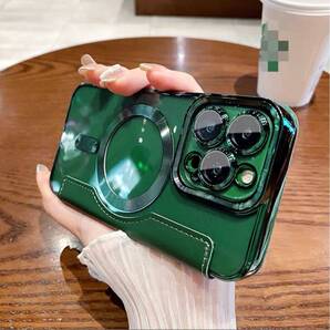 iPhone 13 レザーケース アイフォン13 クリアケース iPhone13 カバー 透明 カード収納 MagSafe充電 手帳型 グリーン