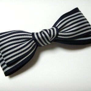 ◇幅違い横ストライプグログラン・フォクシーリボンバレッタ 紺xホワイト 新品・ハンドメイド