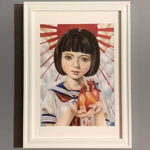■児嶋都■「乙女の誓い 2009」/B5額装品/ホラー漫画/心臓/セーラー服/旭日旗/美人画/貴重イラスト/印刷物/インテリア G713s