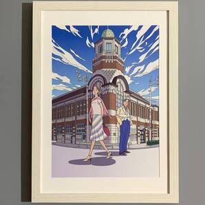 ■わたせせいぞう■「海峡の町にて -潮風のプロローグ- 2002」/A4額装品/福岡県北九州市/門司港/貴重イラスト/印刷物/インテリア G205s