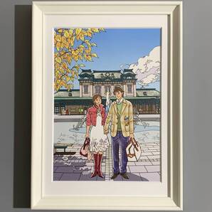 ■わたせせいぞう■「Retro Romance -レトロロマンス- 2007」/A4額装品/スタンド付/北九州市/門司港駅/貴重イラスト/印刷物 G566s