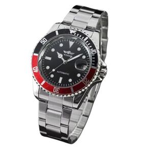 自動巻 時計 赤黒ダイヤル 黒文字盤 ダイヤル 新品 ベゼル逆回転防止 裏ブタスケ JRE1 オートマチック 機械式 3針カレンダー サブマリ 即納