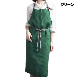 リネン ナチュラル エプロン グリーン シンプル 5色 お料理 教室 陶芸 大掃除 作業服 レストラン カフェ おしゃれ 男女兼用