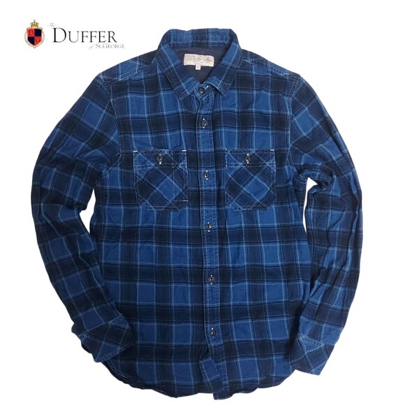 定価1.4万 The DUFFER of ST.GEORGE ザダファーオブセントジョージ INDIGO CHECK FLANNEL SHIRT:インディゴチェック ネルシャツ S