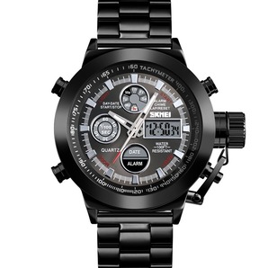 30m防水 デジタル腕時計デジアナ クロノグラフ スポーツ ストップウォッチ ブラック ダイビング サーフィン 釣り 登山