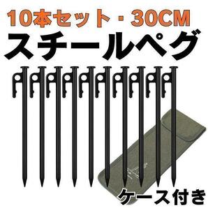 スチールペグ 鍛造 キャンプ テント 30cm 10本セット ケース付き タープ ペグセット ソリッド テント ペグ テーク キャンプ設営用具 硬い