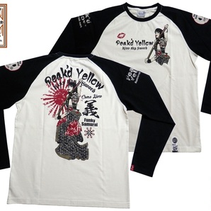 ピークドイエロー/PEAK’D YELLOW/XLサイズ/長袖Tシャツ/PYLT-242/白黒/エフ商会/新品/送料無料/アメカジ/バイカー/ラグラン