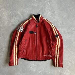 Honda ライダースジャケット 本革 ラムレザー バイカー バイク レッド M レザージャケット ホンダ ヴィンテージワッペン モーターサイクル