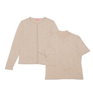 TI8751★Сделано в Италии Ottimo Braccio Кашемир Шелк Точка Шаблон Ансамбль Трикотаж С Длинным Рукавом Свитер С Коротким Рукавом Трикотаж Бежевый Женщины S