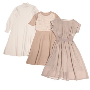 MI1869 = комплект из 3 частей * неиспользованные и другие * ANAYI / ANAYI * вязать * высокая шея * шерсть * sheer * flare * длинные рукава / короткие рукава платье * дамы * размер 36/34