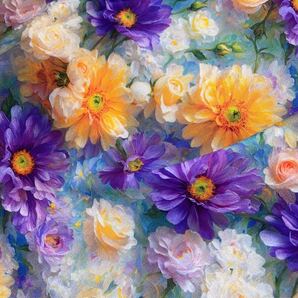 1㍍長 とても綺麗な配色の美しいフラワーのプリントシーチング綿生地ハギレ布