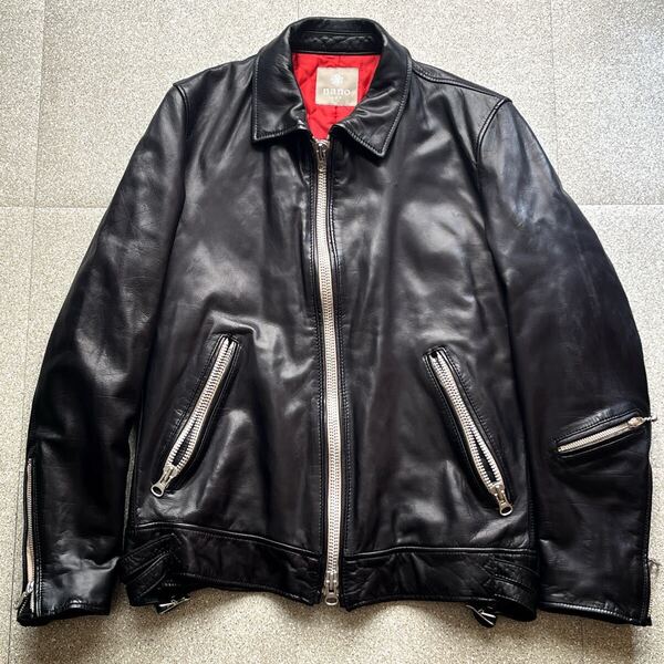 Mサイズ ナノユニバース nano UNIVERSE シングルライダース キルティング ラムレザー ブラック 羊革 シープスキンサーモライト 本革