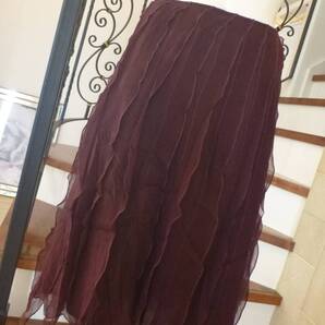 8万 超美品 サルヴァトーレフェラガモ Salvatore Ferragamo★ボルドー系 フリル スカート 40 M相当