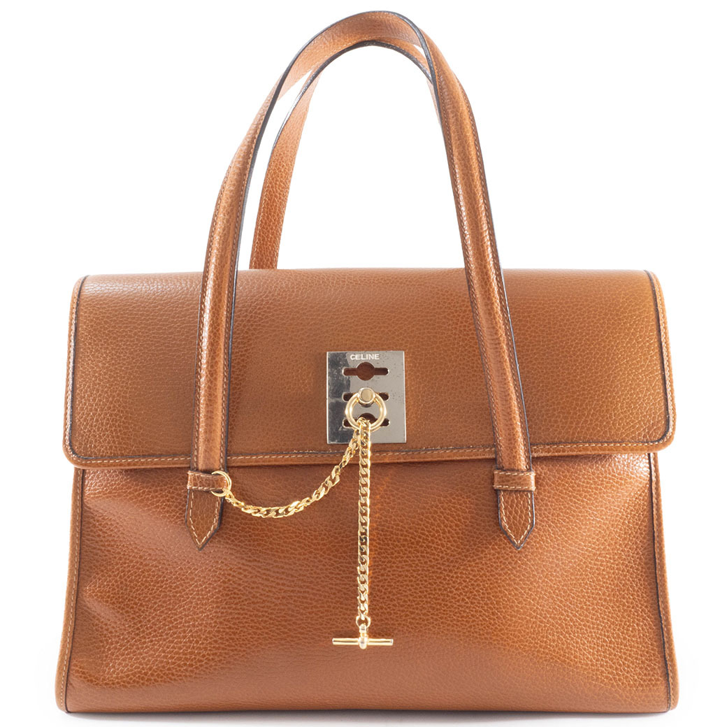 セリーヌ チェーンロック ハンドバッグ F/09 レザー ブラウン レディース 