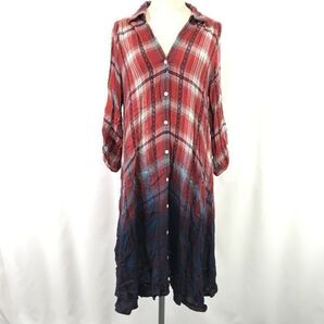 And A/アンドエー★ロングシャツワンピース【38/レディースM/red×navy/赤×ネイビー/チェック柄】Tops/Shirts◆pBH862