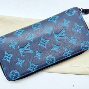 美品 Louis Vuitton ルイヴィトン モノグラムシャドウ ジッピーウォレット ヴェルティカル ラウンド長財布 ネイビー RFID M80423