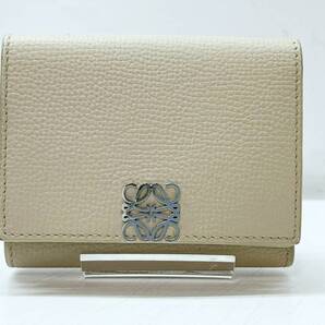 良好品 LOEWE ロエベ アナグラム トライフォールドウォレット 三つ折り財布 ライトゴースト C821TR2X16