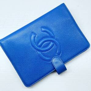 ほぼ未使用 美品 CHANEL シャネル ココマーク キャビアスキン システム手帳 B5 ブルー 6穴