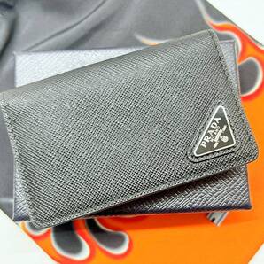 ほぼ未使用 現行 美品 PRADA プラダ トライアングルロゴ サフィアーノ カードホルダー 名刺入れ 黒 RFID 2MC105_QHH_F0002