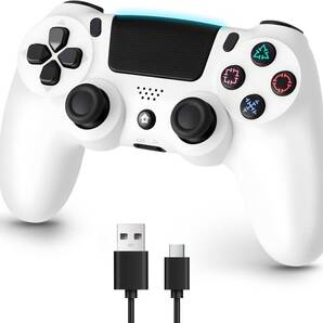 ps4コントローラー pc Turbo連射機能 6軸ジャイロセンサー 二重振動 Bluetoooth5.4 無線/有線安定接続 1000mAh 急速充電 16時間連続使用 白