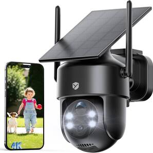 防犯カメラ 屋外 ソーラー 10000mAh大容量長時間稼働 4K高画素 100%無配線で設置簡単! 360°撮影&AI/PIR人体検知| 夜間カラー撮影対応