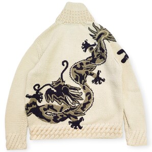 【00s】Vintage MAHARISHI マハリシ 龍 ドラゴン刺繍 カウチンニット ブルゾン ジャケット オフホワイト サイズS Archive アーカイブ 忍者
