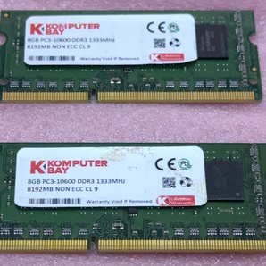 ●Komputerbay KB-8G-D3-1333-9 2枚セット - PC3-10600S/DDR3-1333 204Pin DDR3 SO-DIMM 16GB(8GB x2) 動作品