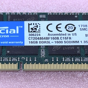 ◇Crucial CT204864BF160B - PC3L-12800S/DDR3L-1600 Micronチップ 204Pin DDR3 SO-DIMM 16GB 動作品