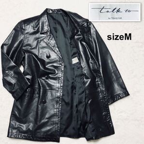 talk to by TOKYO FUR レザーダブルコート ハーフ ロングジャケット 牛革 sizeM 韓国製 ブラック レディース