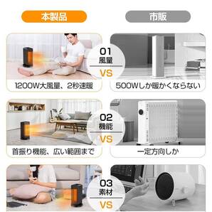 広い範囲を暖めるセラミックファンヒーター 自動首振り機能付き 3段階温度調整