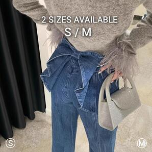 【後ろ姿も映える】リボンデザイン バックスタイル デニムパンツ ストレート S