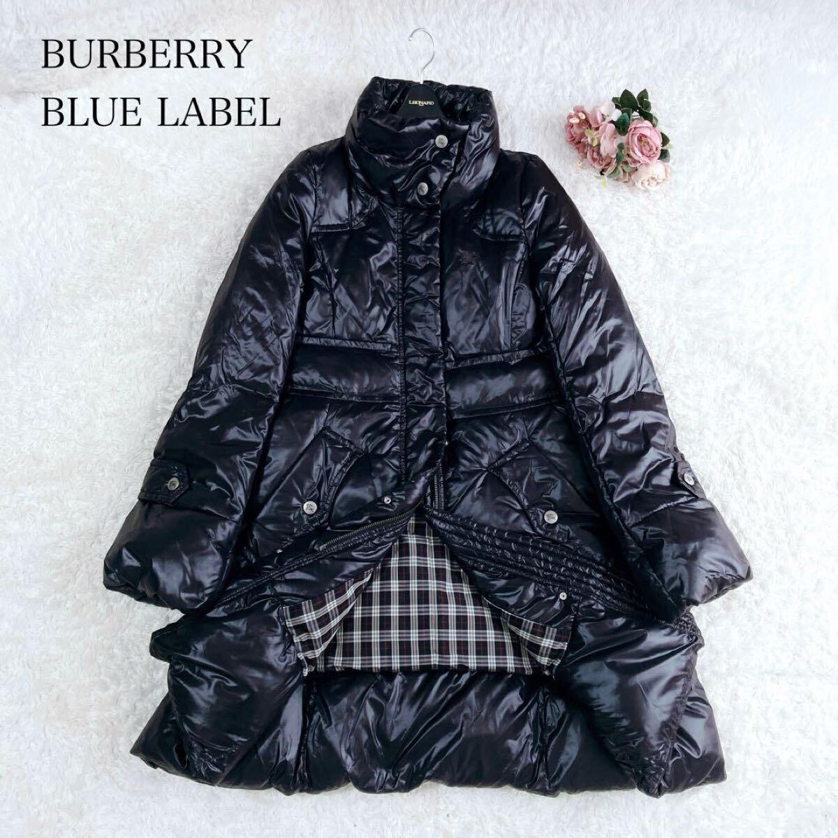 高級感✨バーバリーブルーレーベル ロングダウンコート ベルト メガチェック 38 バーバリーブルーレーベル フォックスファー ロングダウンコート メガ